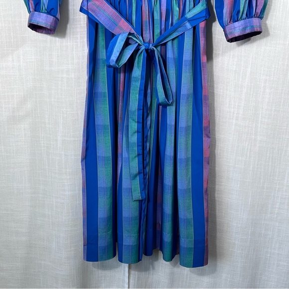 Vintage 80’s Jonathan Martin Pleated Button Striped Belted Dress Size 11/12 - Picture 3 of 15